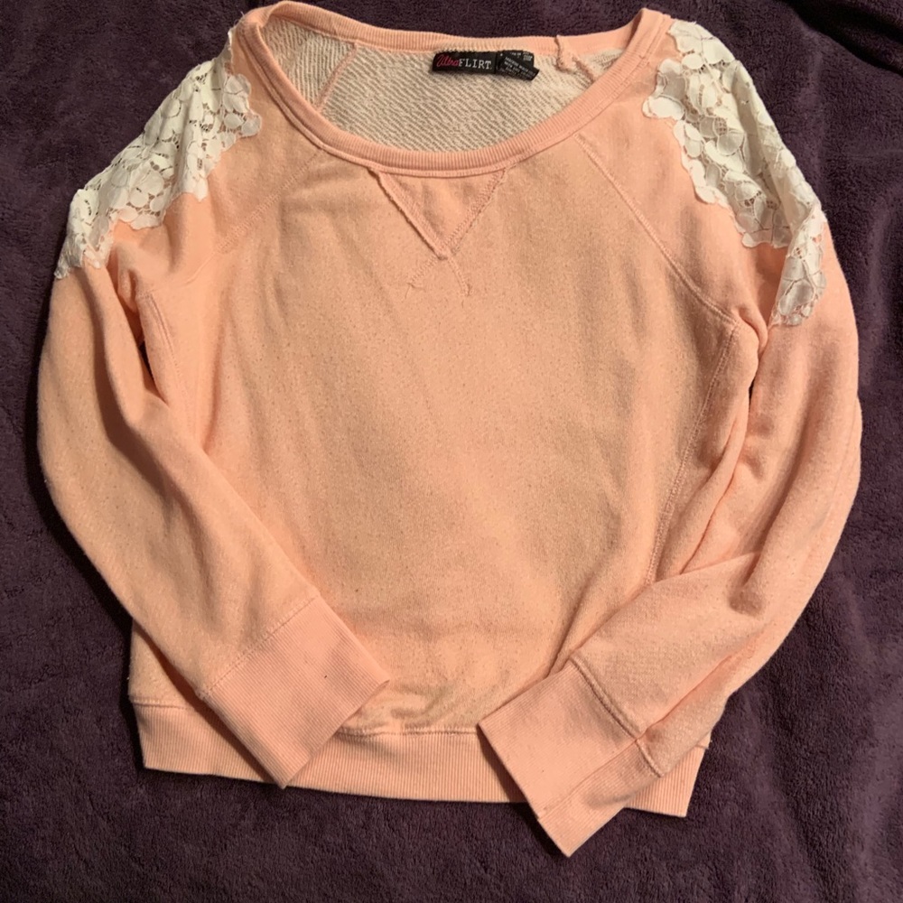 Peach Sweater w/ Lace Shoulders